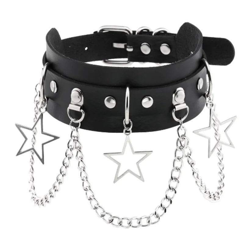 1Pc  Harajuku Cosplay Rivet Punk Rock Gothi Women Collar Sexy PU Leather Heart Cross Spike Hip Hop Bondage Choker Jewelry Bulk Viralgem Store