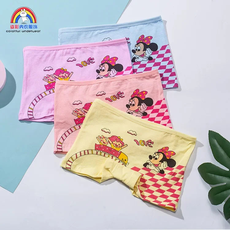 4pcs/set Disney Girls Cartoon Mickey Mouse Underpants 2-10years Old Children Classic Pop Pure Cotton Boxers Minnie Birthday Gift Viralgem Store