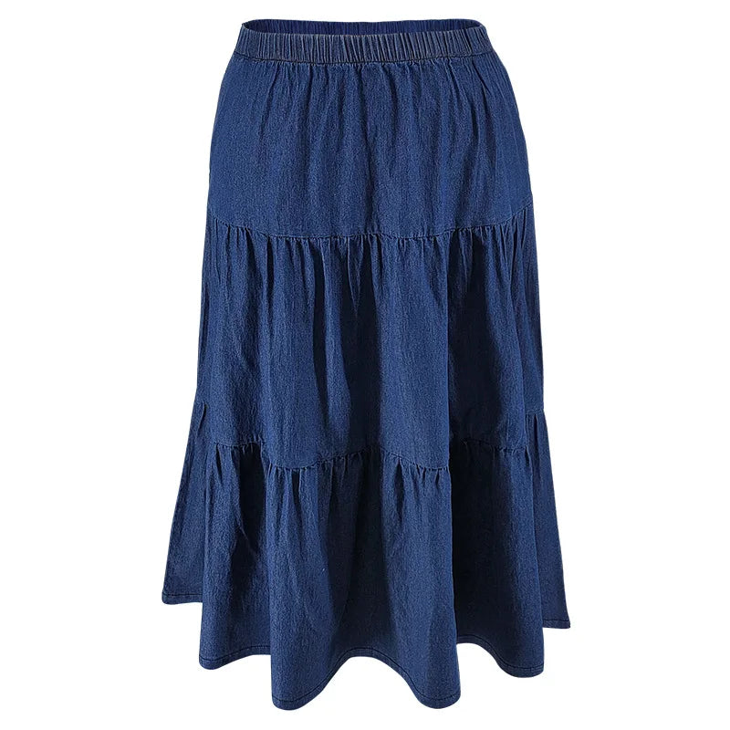 XL-5XL Plus Size Clothes 2024 Women's Button A-line High Waist Denim Skirt Office Lady Midi Jean Skirts Autumn Winter Skirt