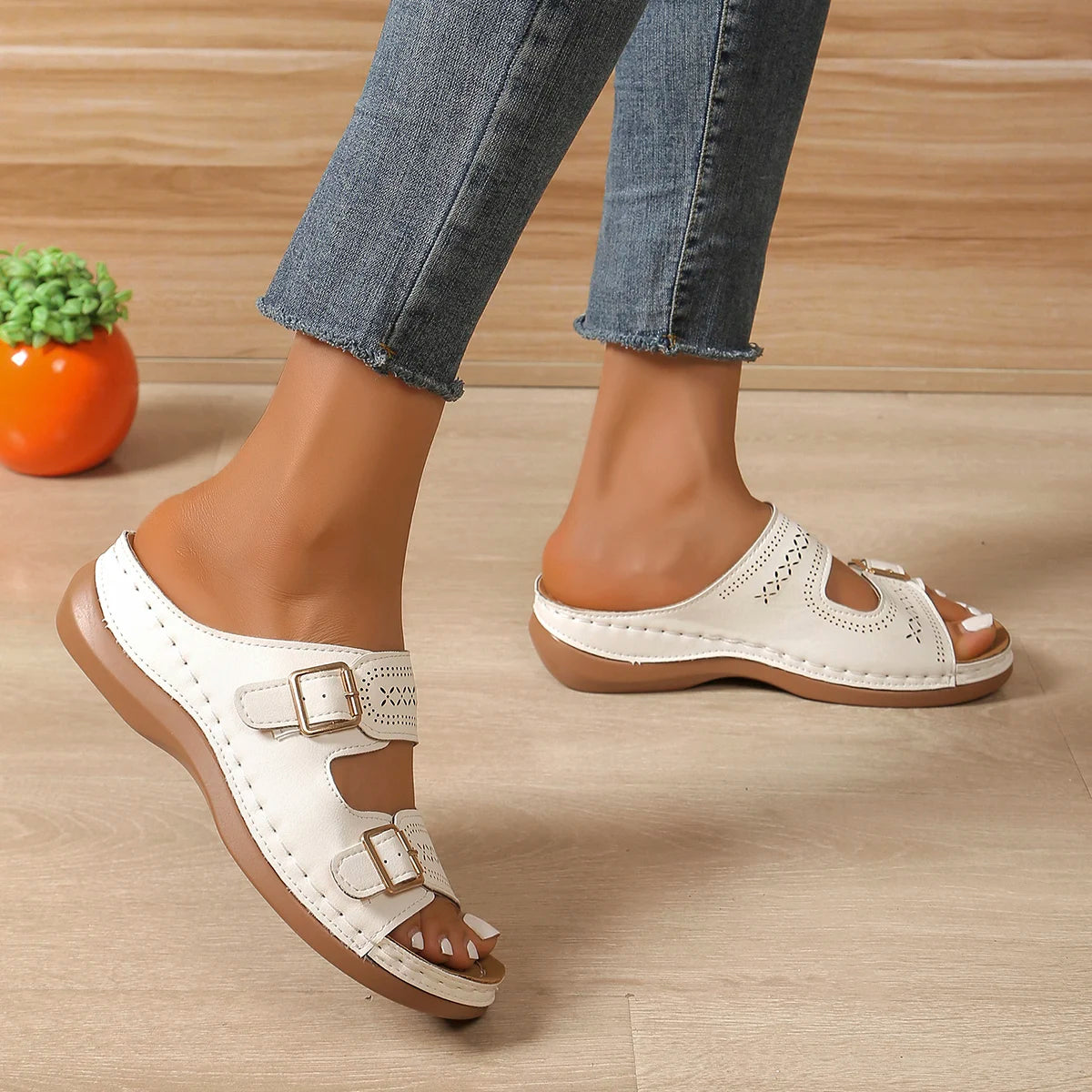 2024 Summer Fashion Women Wedge Slippers Premium Orthopedic Open Toe Shoes for Women Anti-slip Platform Retro Slippers Female