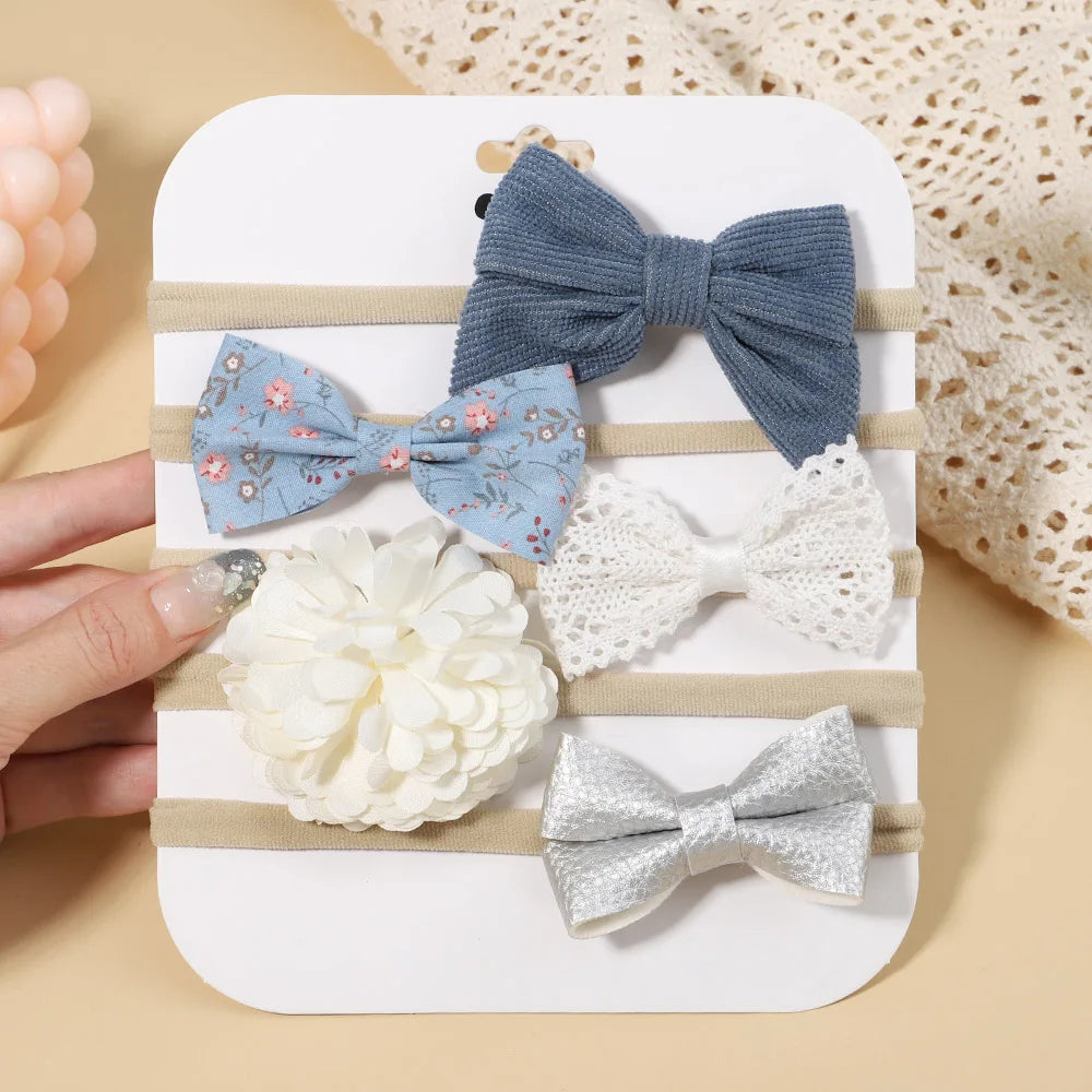 5Pcs/Set Baby Flower Bows Headband for Girls Children Elastic Hair Bands New Born Hairband Soft Toddler Cute Hair Accessories