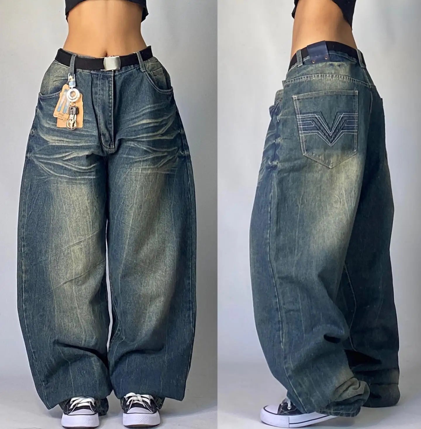 Y2K American New Pattern Printing Washed Baggy Jeans Men Harajuku Vintage Hip Hop Rock Popular Gothic High Waist Wide Leg Pants