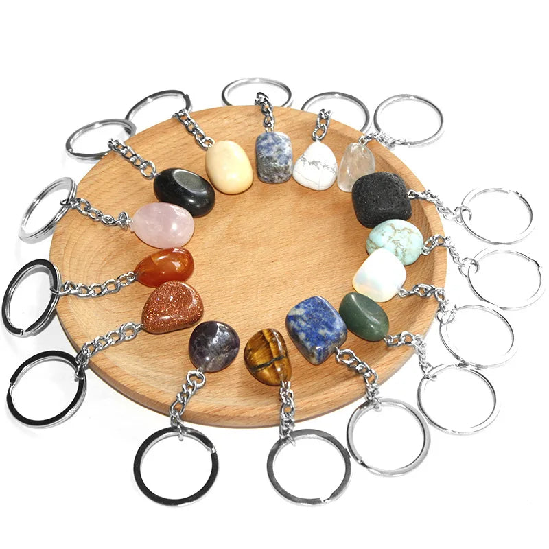 20pcs Natural Rough Raw Stone Crystal Quartzs Keychain Women Men Handbag Hangle Car Key Holder Raw Mineral Stone KeyRing Jewelry Viralgem Store