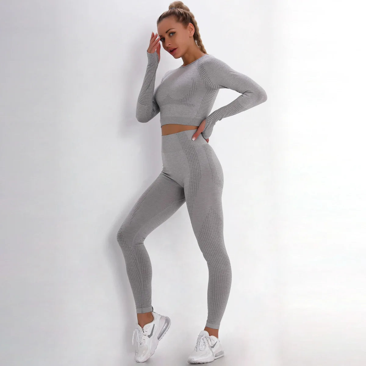 Women Seamless Gym Set Long Sleeve Top High Waist Belly Control Sport Leggings Gym Clothes Seamless Sport Suit Sexy Booty Girls Viralgem Store
