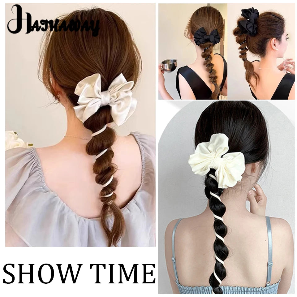 20 Inch Ponytail Female Bow Bubble Braid Synthetic High Elastic Rubber Band Design Additional Korean Twist Fake Braid Ponytail