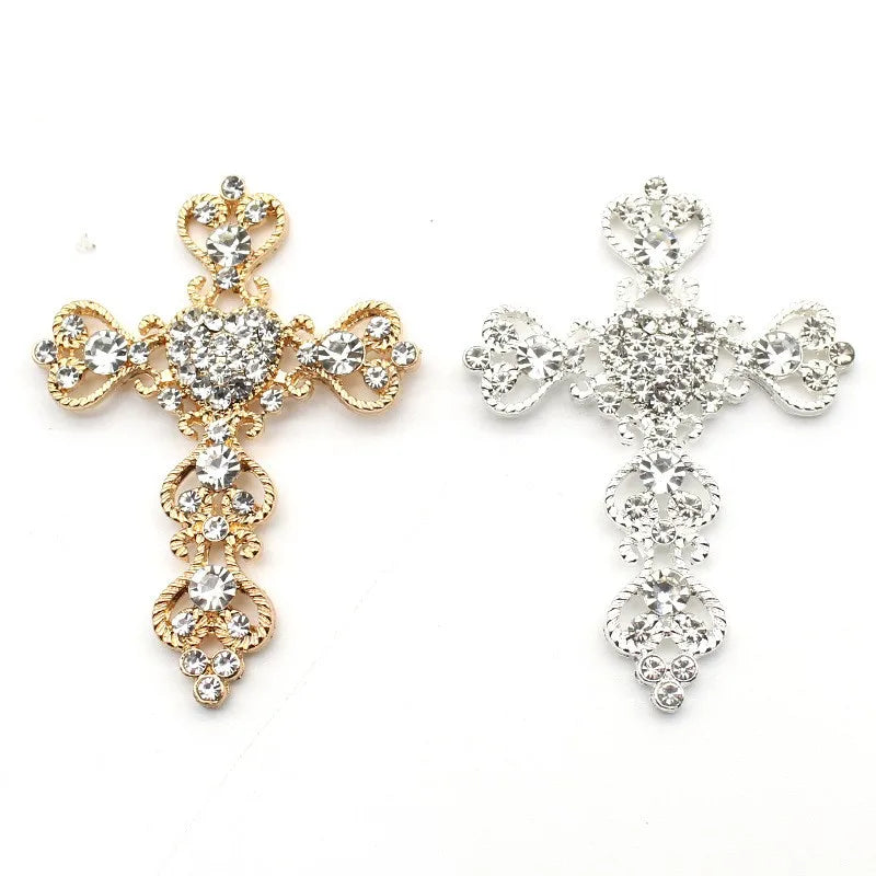 5Pcs 56 * 64MM Shiny Rhinestone Cross Alloy Jewelry Accessories Diy Wedding Dress Headwear Decoration Accessories