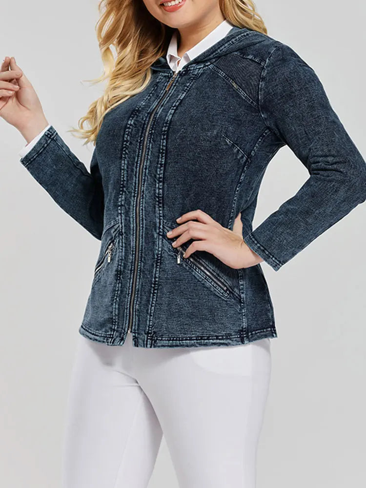 Women's plus Size Casual Denim Jacket Loose Fit Classic Style Button Detailing Long Sleeve Blue Outerwear Viralgem Store