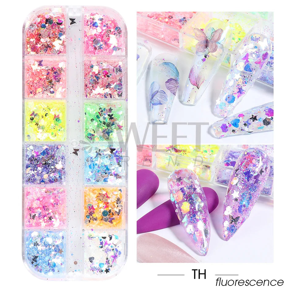 12 Grids Opal Dream Crystal Sequins Nail Flake Galaxy Iridescent Aurora 3D Paillette for Winter Autumn Manicure Decoration SWYFH Viralgem Store