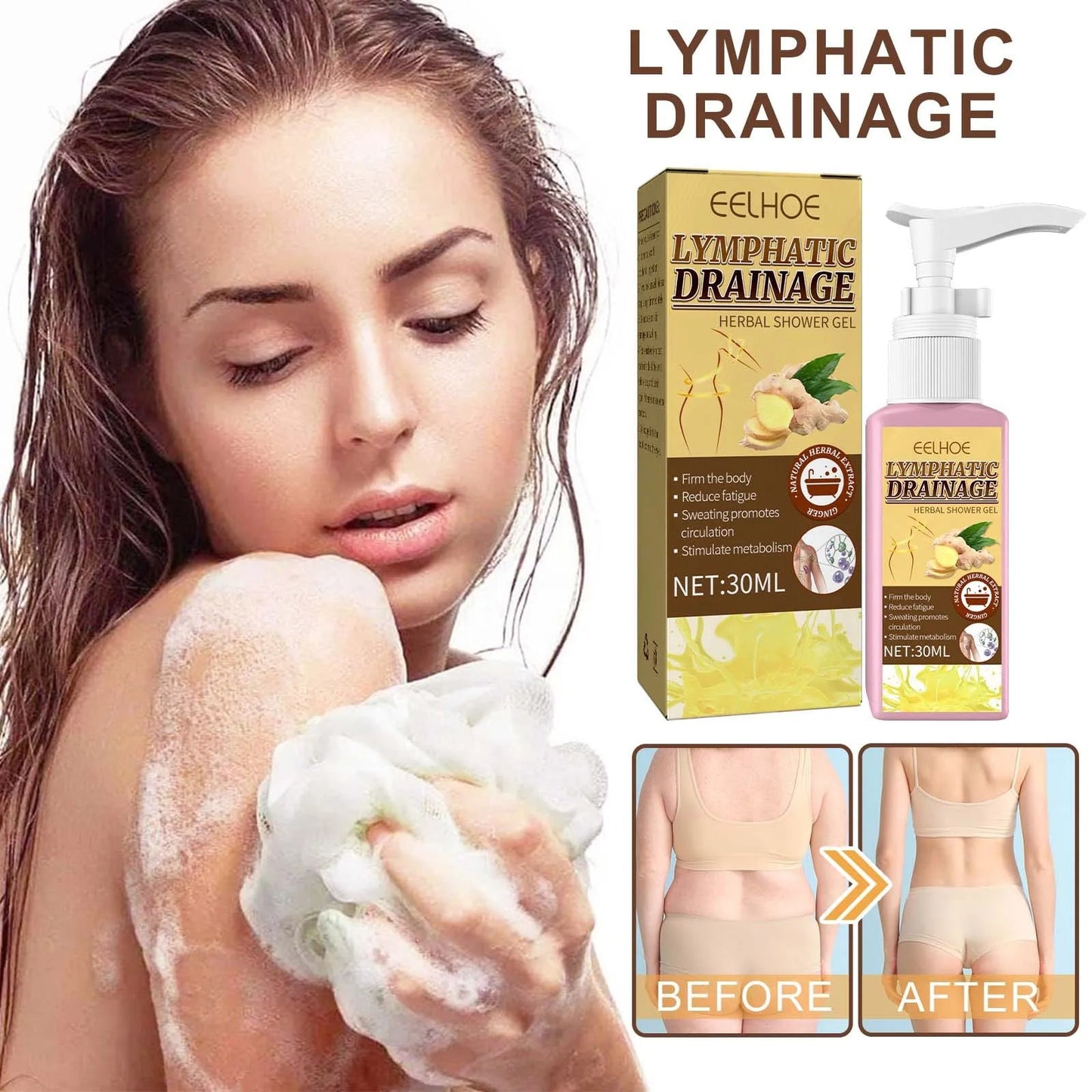 Women Lymphatic Drainage Herbal Shower Gel 30ml Slimming Weight Loss Deep Cleaning Body Wash sculping firming skin Shower Gel Viralgem Store