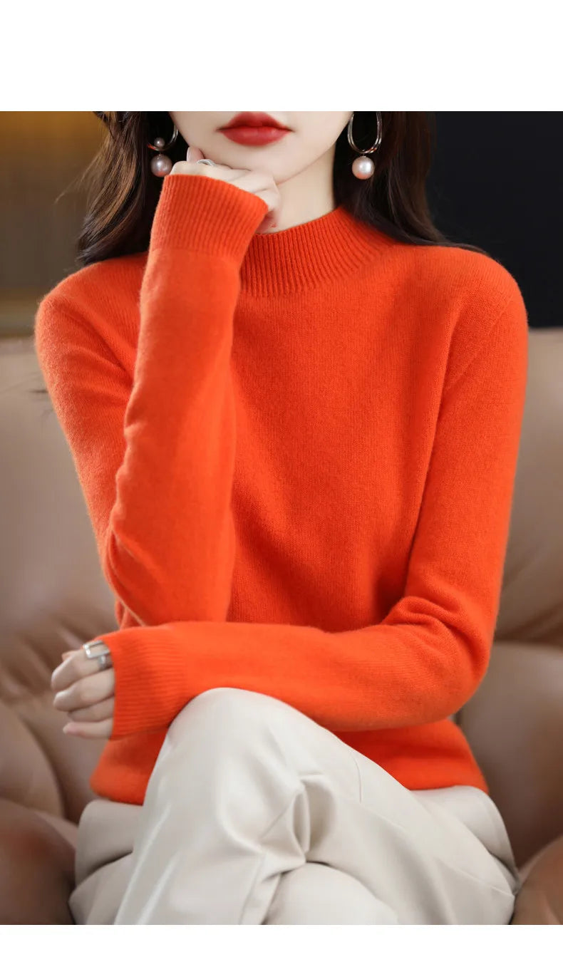 100% Pure Wool Half-neck Pullover In Autumn And Winter New Cashmere Sweater Women's Casual Knit Top Women's Coat 19 Colors Viralgem Store
