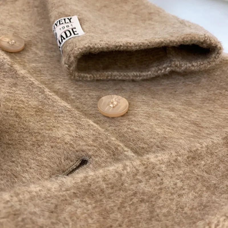 2024 Autumn Winter Wool Coat Women Double-breasted Solid Color Women's Double-sided Woolen Belt Coats Loose Warm Wool Jacket