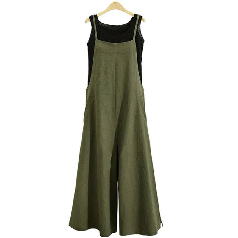 Women Straps Jumpsuit Summer Solid Color Wide Leg Pants Dungaree Bib Overalls Casual Loose Sleeveless Cotton Linen Jumpsuits 5Xl Viralgem Store