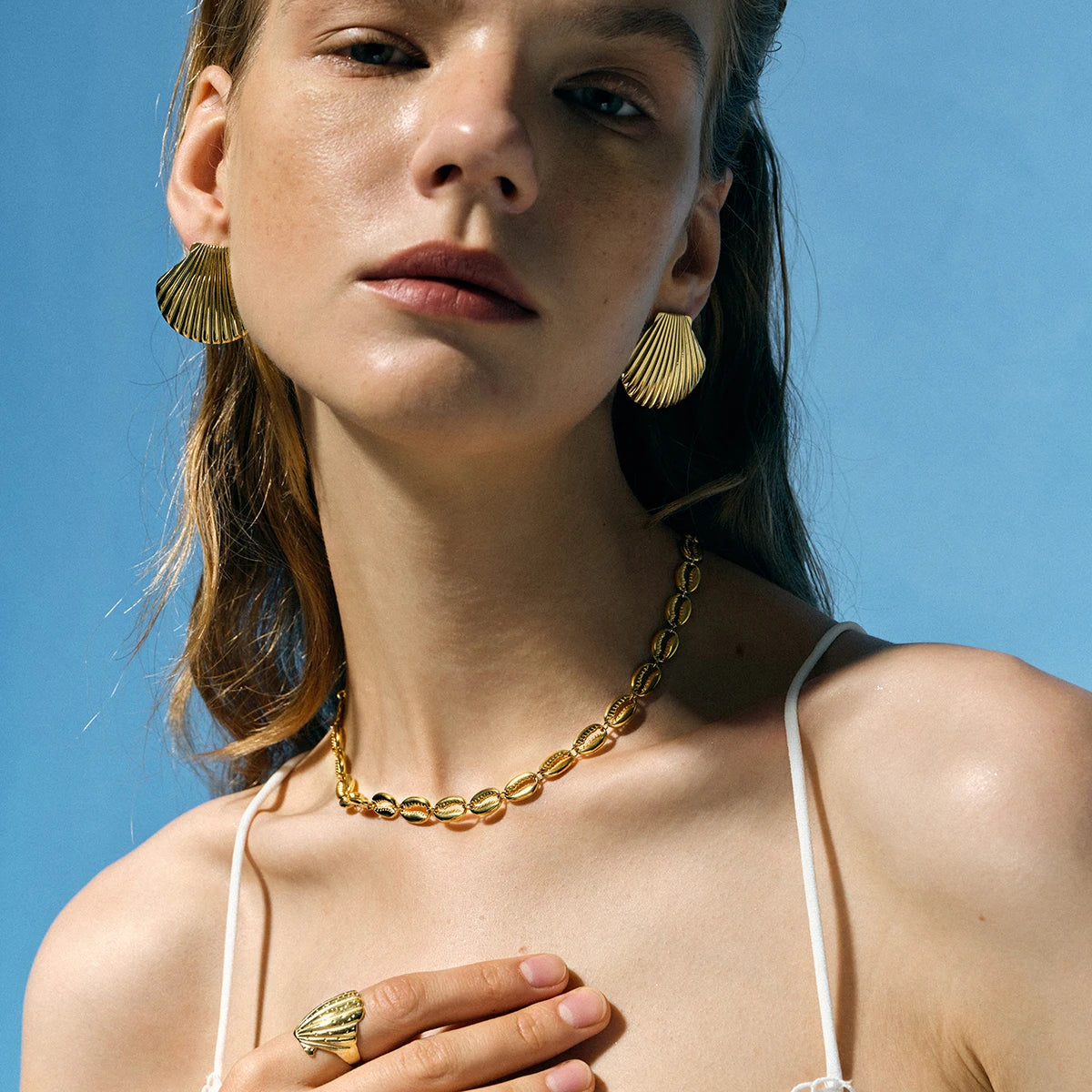 Youthway Shell Textured Metal Stainless Steel Earrings Summer Beach Holiday Charm Jewelry Waterproof  Holiday Summer Jewelry