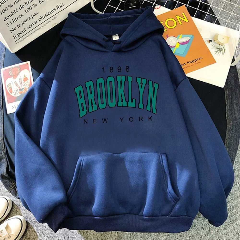 1898 Brooklyn New York Printed Women Hoodies Fashion Fleece Hoody Creativity Pullover Clothing  Loose Sweatshirts plus size