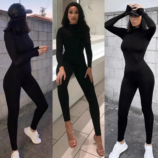 2025 Fall Women Sexy Jumpsuit Streetwear Long Sleeve Bodycon Solid Sport Fitness Jumpsuits Romper Overalls For Women Body suit Viralgem Store