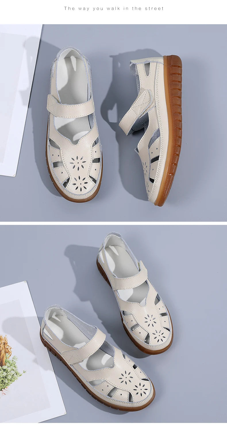 2024 Women Sandals Summer Ladies Girls Comfortable Ankle Hollow Round Toe Sandals Woman Soft Beach Sole Female Shoes Plus Size