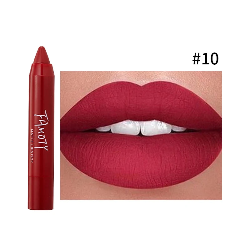 12 Colors Matte Lipstick Pen Waterproof Velvet Nude Lipstick Pencil Sexy Red Brown Pigments Lips Makeup Long Lasting Lip Tint