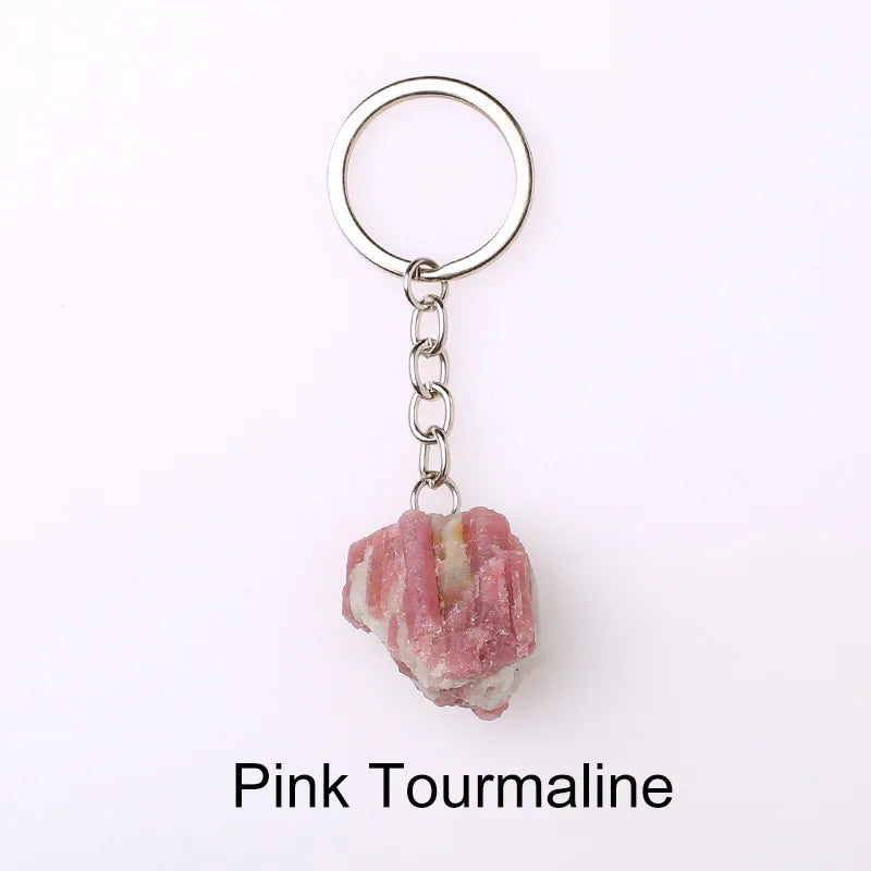 20pcs Natural Rough Raw Stone Crystal Quartzs Keychain Women Men Handbag Hangle Car Key Holder Raw Mineral Stone KeyRing Jewelry Viralgem Store