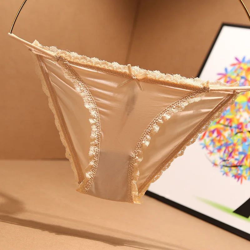 3 Articles Solid Cute Lace Bow Knot Semi Sheer Briefs Comfy Breathable Stretchy Intimates Panties Women's Lingerie  Underwear Viralgem Store