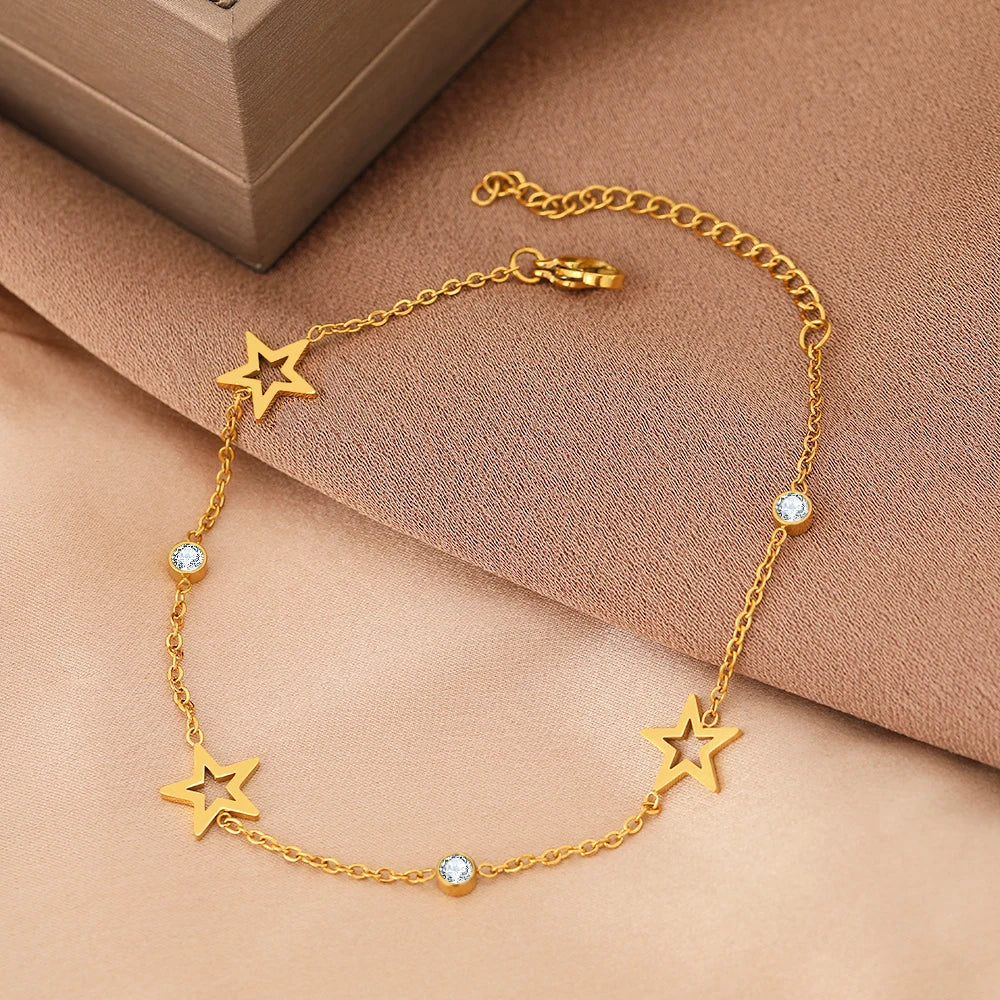 Stainless Steel Bracelets Crystal Zircon Hollow Star Pendant Korean Fashion Bracelet For Women Jewelry Best Friend Gifts New in