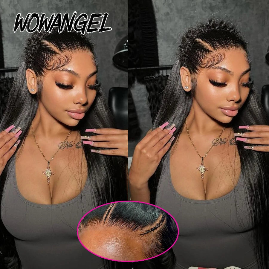 WowAngel 250% Upgraded 13x6 HD Lace Full Frontal Wigs Glueless Straight Human Hair Wigs Pre Plucked Natural Scalp Brazilian Hair Viralgem Store