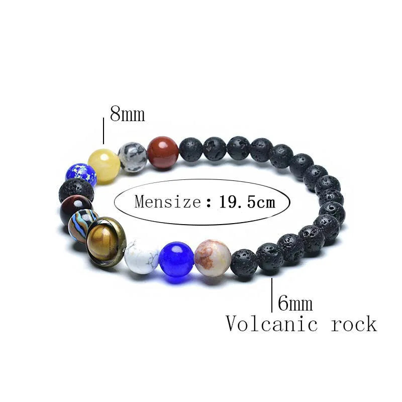 Unique Eight Planets Bracelet Homme Female 6mm 8mm Natural Volcanic Rock Braslet Lapis Lazuli Beaded Brazalete Chakra Braclet