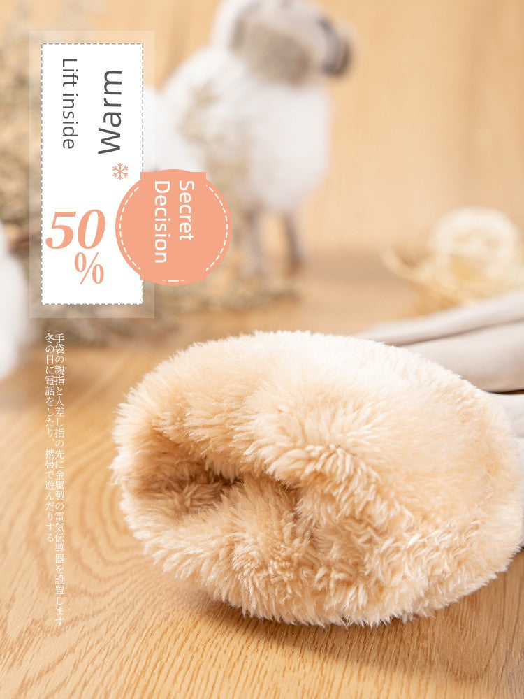 Women's Warm-Keeping and Cold-Proof Five-Finger Double-Layer Thickened Gloves for Autumn and Winter