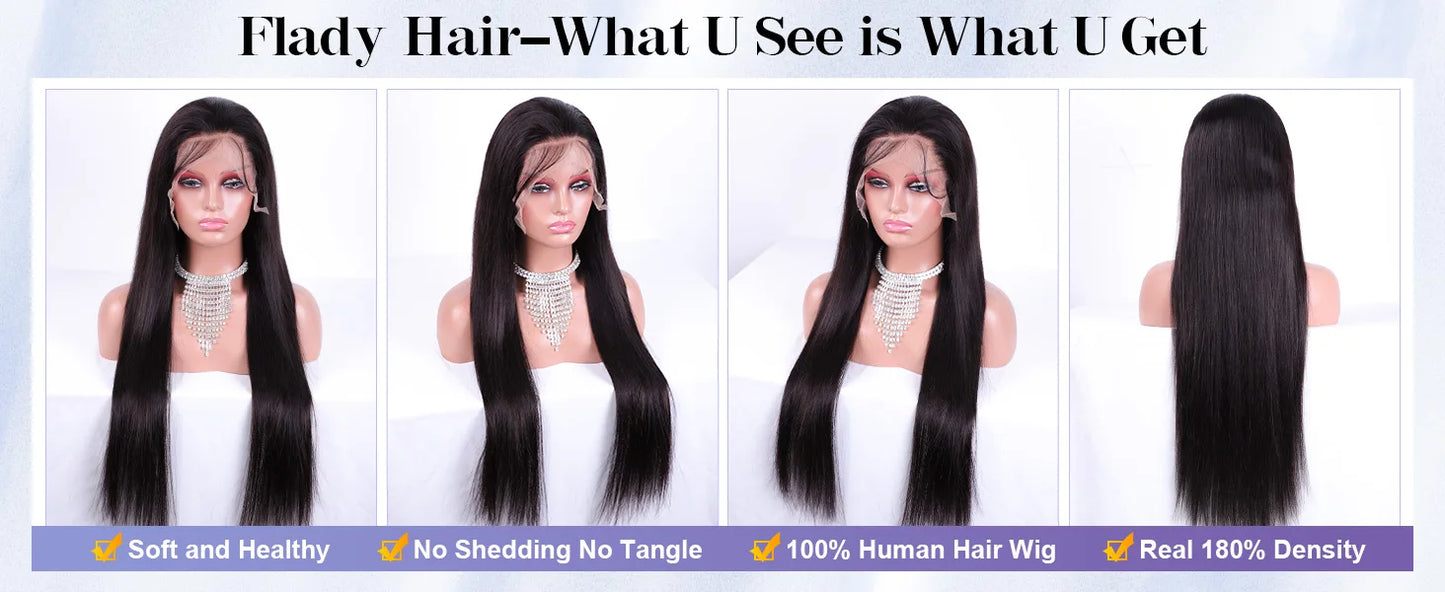 30 40 Inch 360 Full HD Straight Lace Frontal Wigs 200 Density 100% Human Hair Wig Brazilian PrePlucked Lace Front Human Hair Wig