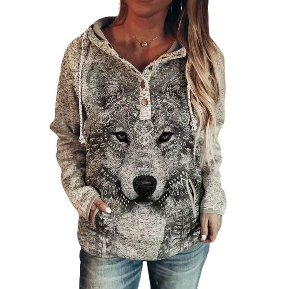 Wolf Hoodie Women Autumn Fashion Oversized Hoodies Vintage Sweats Girls Coat Women Sweatshirt Coat Hooded Pullover Owl Tracksuit