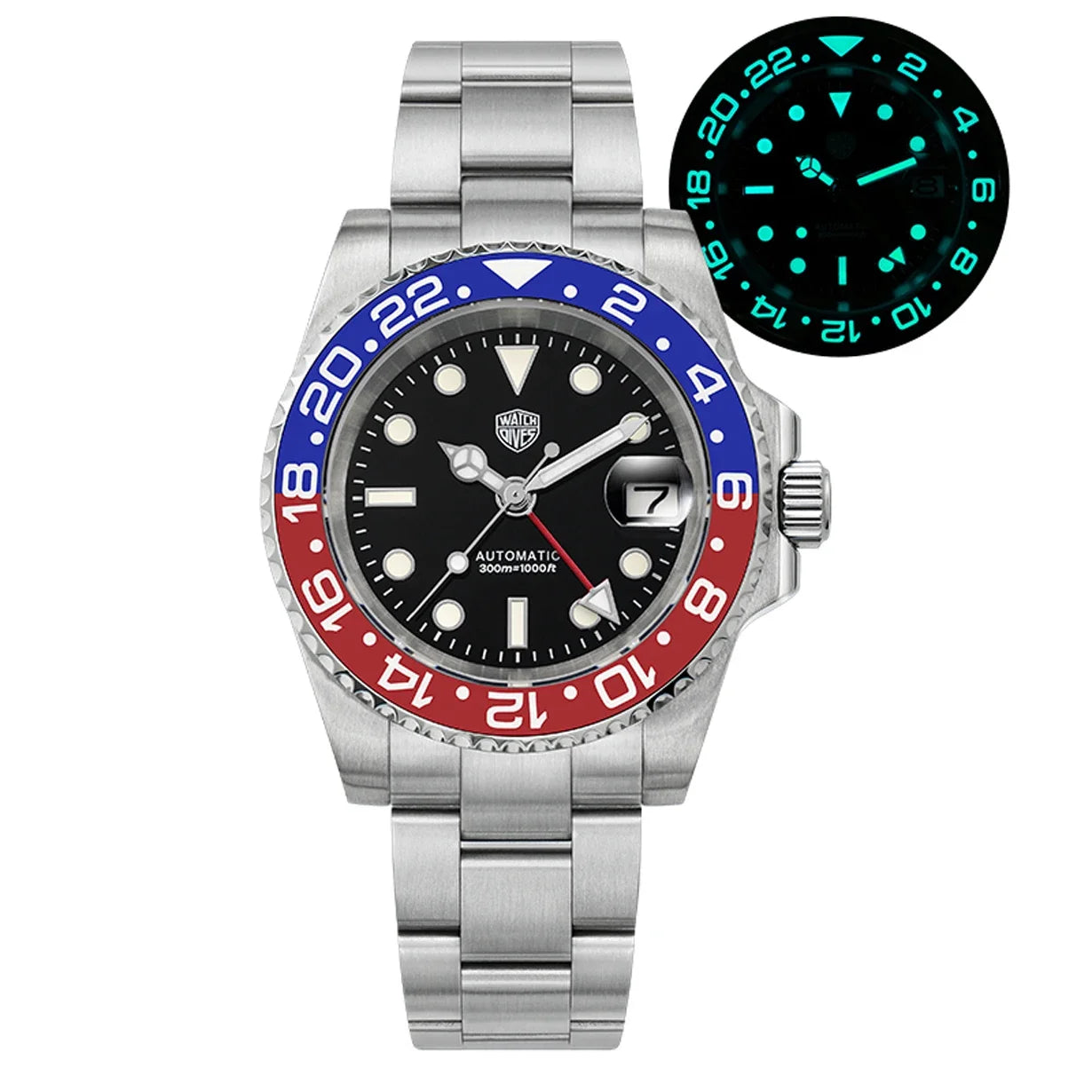 Watchdives WD16760 NH34 Sub GMT Watch Stainless Steel Sapphire Automatic Movement BGW9 Luminous 300m Waterproof Watches for men