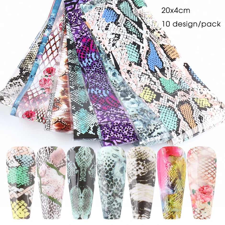 10Pcs Hologram Transfer Foil Nails Laser Stars Holographic Nail Stickers Mermaid Tail Sliders Metallic Gel Polish Wraps NLXKY01