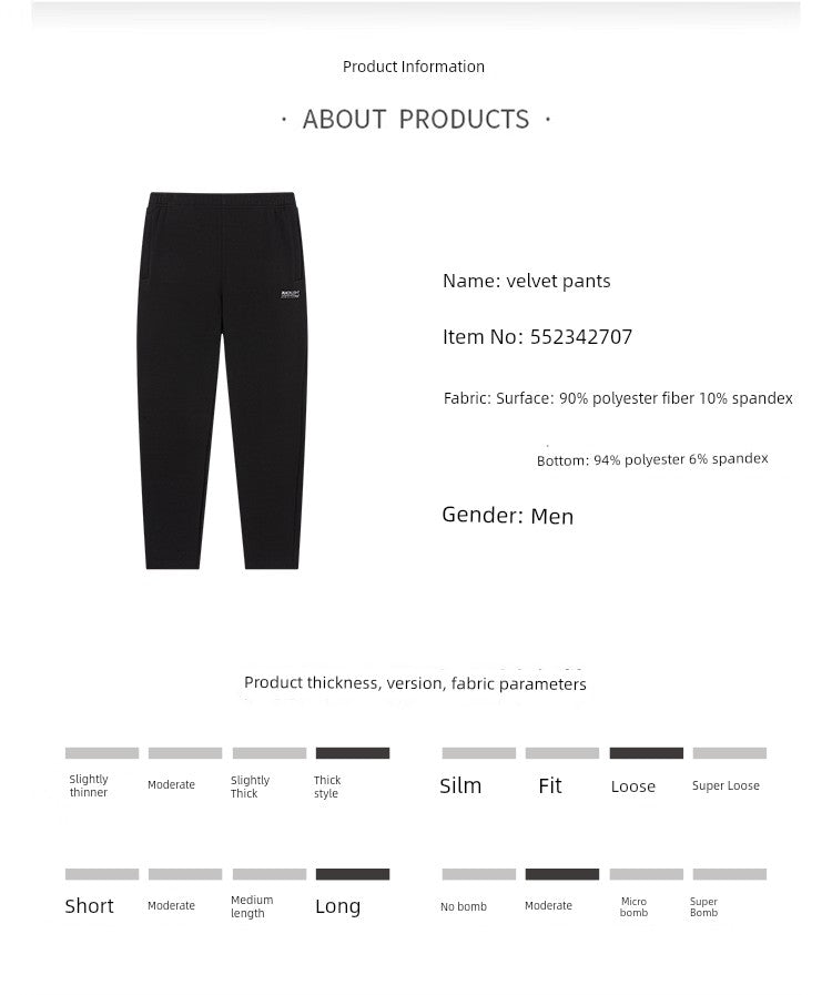 361 Degrees Men Cashmere-Lining Trousers Open Stretch New 2024 Winter Plaid 361 Men's Heattech Straight-leg Casual Pants