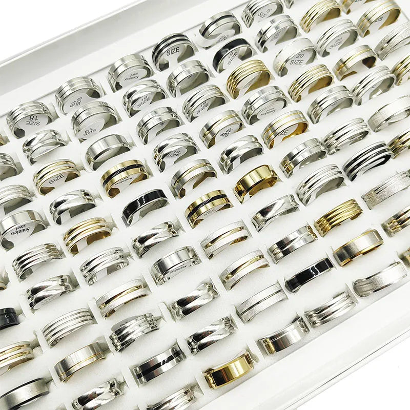 20pcs/Lot Factory Wholesale Hot Mix Style Simple Stainless Steel Finger Rings Men Women New Gifts Jewelry Bar Wide Joint Ring Viralgem Store