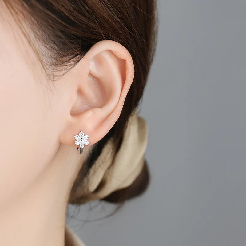 925 Sterling Silver Flower Earrings Temperament Simple Inlaid Zircon for Women Wedding Jewelry Accessories Viralgem Store