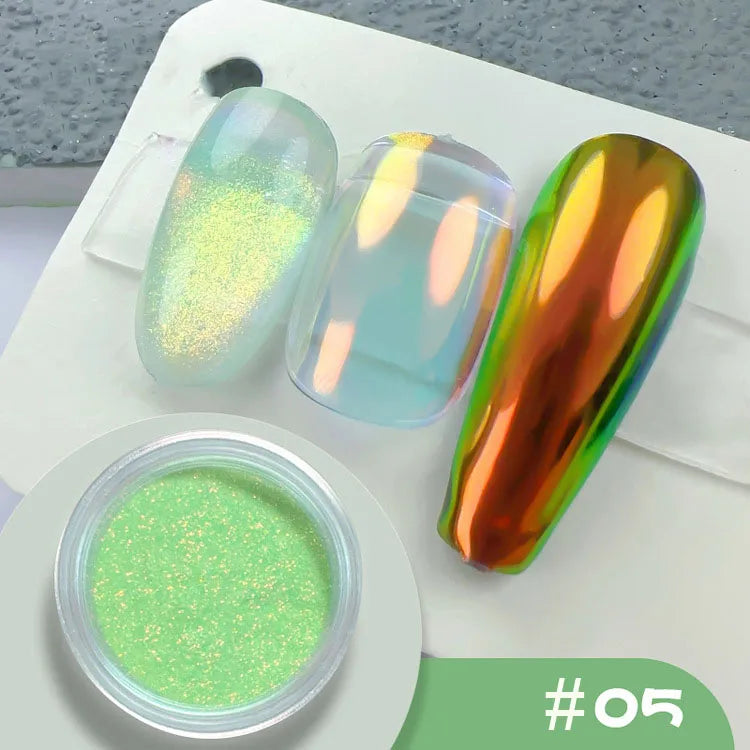 1jar Chrome Chameleon Aurora Nail Powder Metallic Effect Nail Glitter Pigment Mirror Nail Rubbing Dust Gel Nail Polish Supplies
