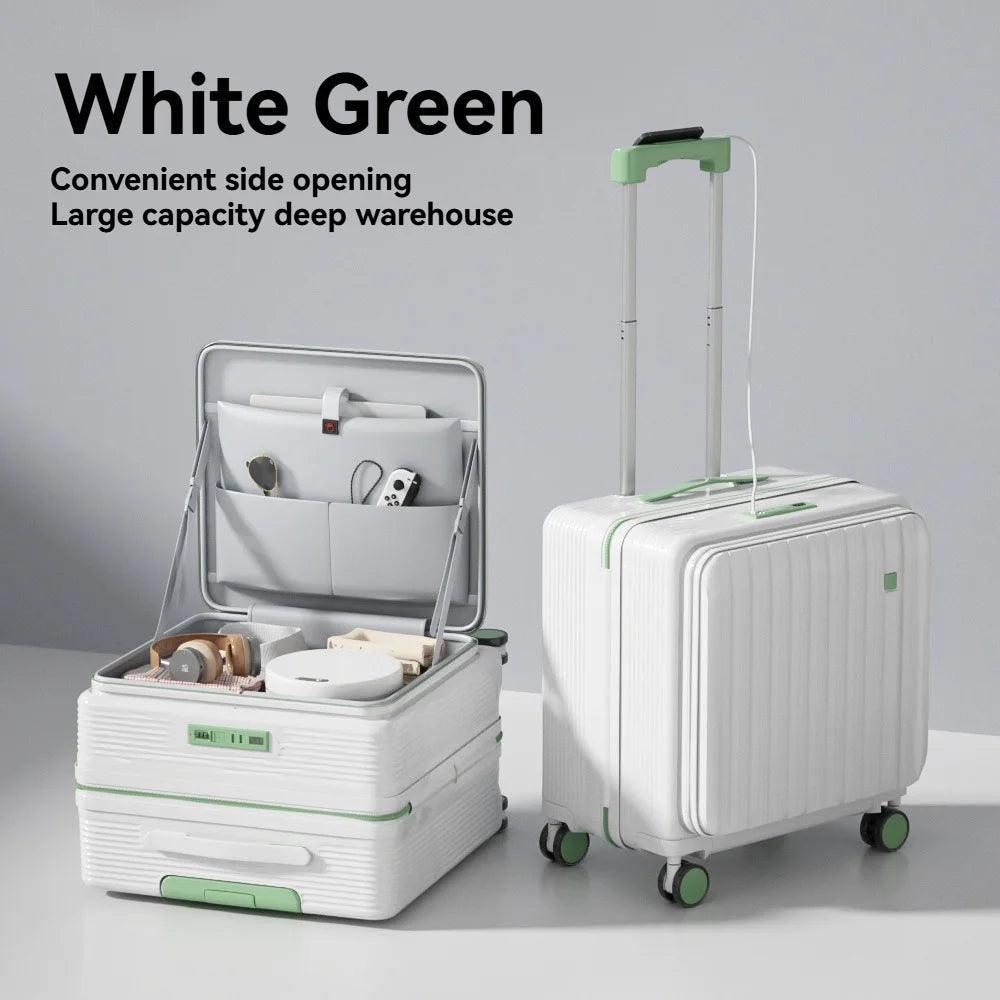 A multi-functional small deep-compartment front-opening suitcase for both men and women, an 18-inch travel bag for boarding Viralgem Store