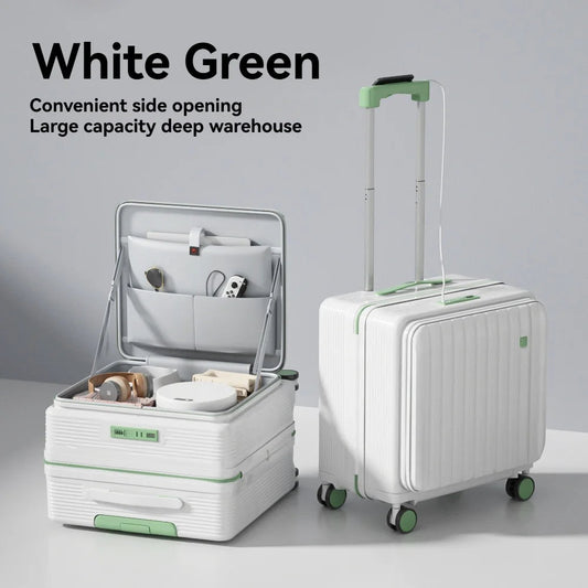 A multi-functional small deep-compartment front-opening suitcase for both men and women, an 18-inch travel bag for boarding Viralgem Store