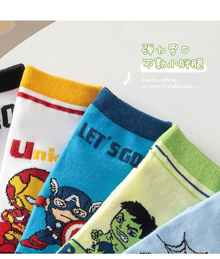 5 Pairs Spiderman Cotton Children's Socks iron Man Hulk Thor Anime kids Boys Short Socks Cartoon Baby Spring Summer Sock Y