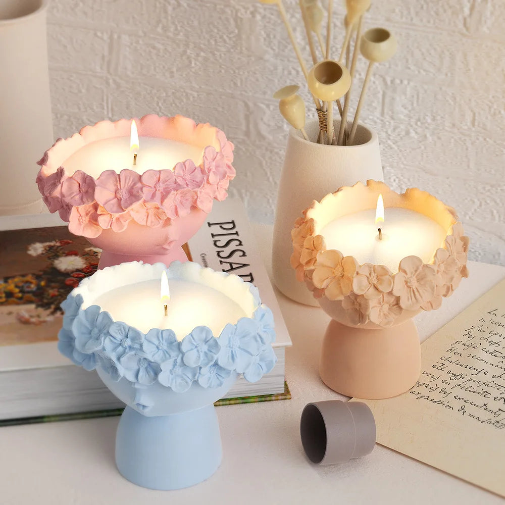 Wreath Girl Candle Cup Holder Silicone Mold Vase Garland Girl Flower Pot Gypsum Resin Epoxy Mould DIY Handmade Home Decor Gift