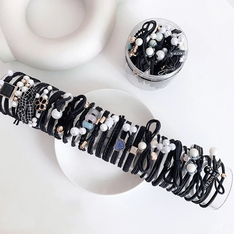 50/12PCS  Women Elastic Hair Ties Pearls Fashion Girls Scrunchies Ponytail Holder Rubber band Hair Rope Hair Accessories Viralgem Store