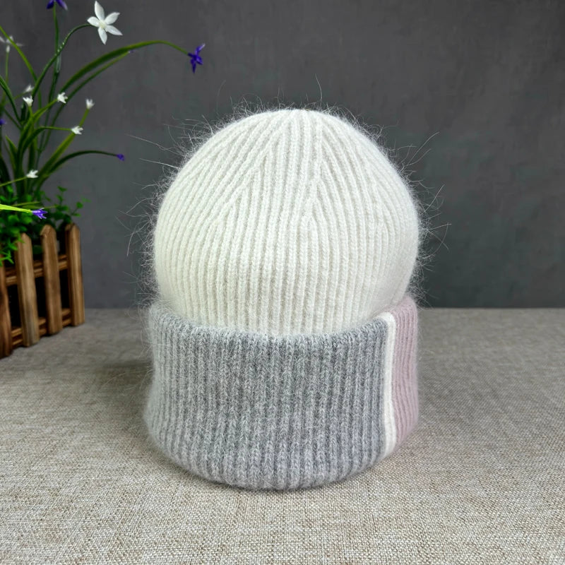 2024 New Rabbit Fur Beanies Soft Warm Fluffy fur pompom Winter Hat for Women Angora Knitted Hat Skullies Female Bonnet Knit Cap Viralgem Store