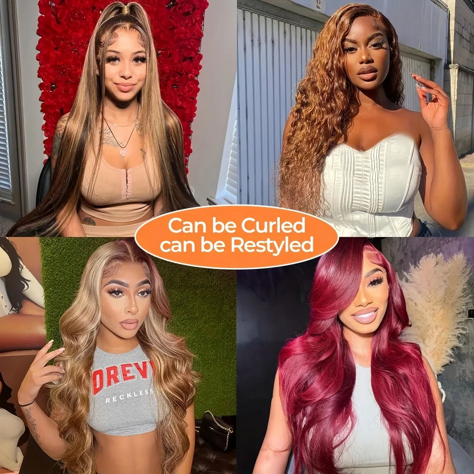 200% Density Bone Straight Blonde Ombre Highlight Wig HD Lace 13x6 Brazilian Human Hair Frontal Wig for Women Colored Hair Wig