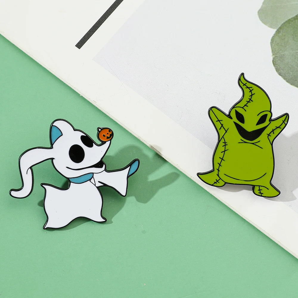 2 Pcs Cartoon The Nightmare Before Christmas Brooch Oogie Boogie Zero Enamel Metal Badge Jewelry Clothes Backpack Accessories