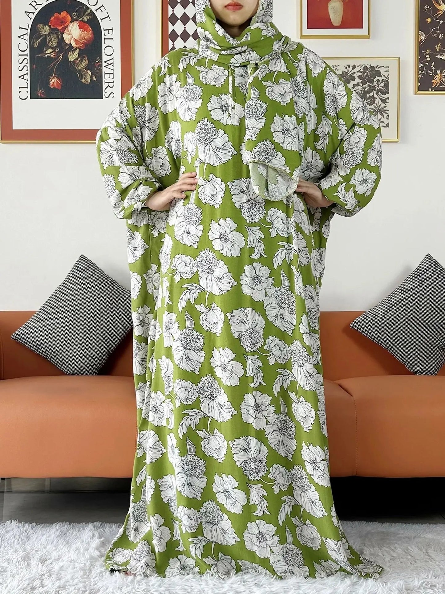 2024 Muslim Cotton Lady Abayas Ramadan Prayer Garment Dubai Turkey Middle East Femme Robe Loose African Dress Turban Joint Viralgem Store