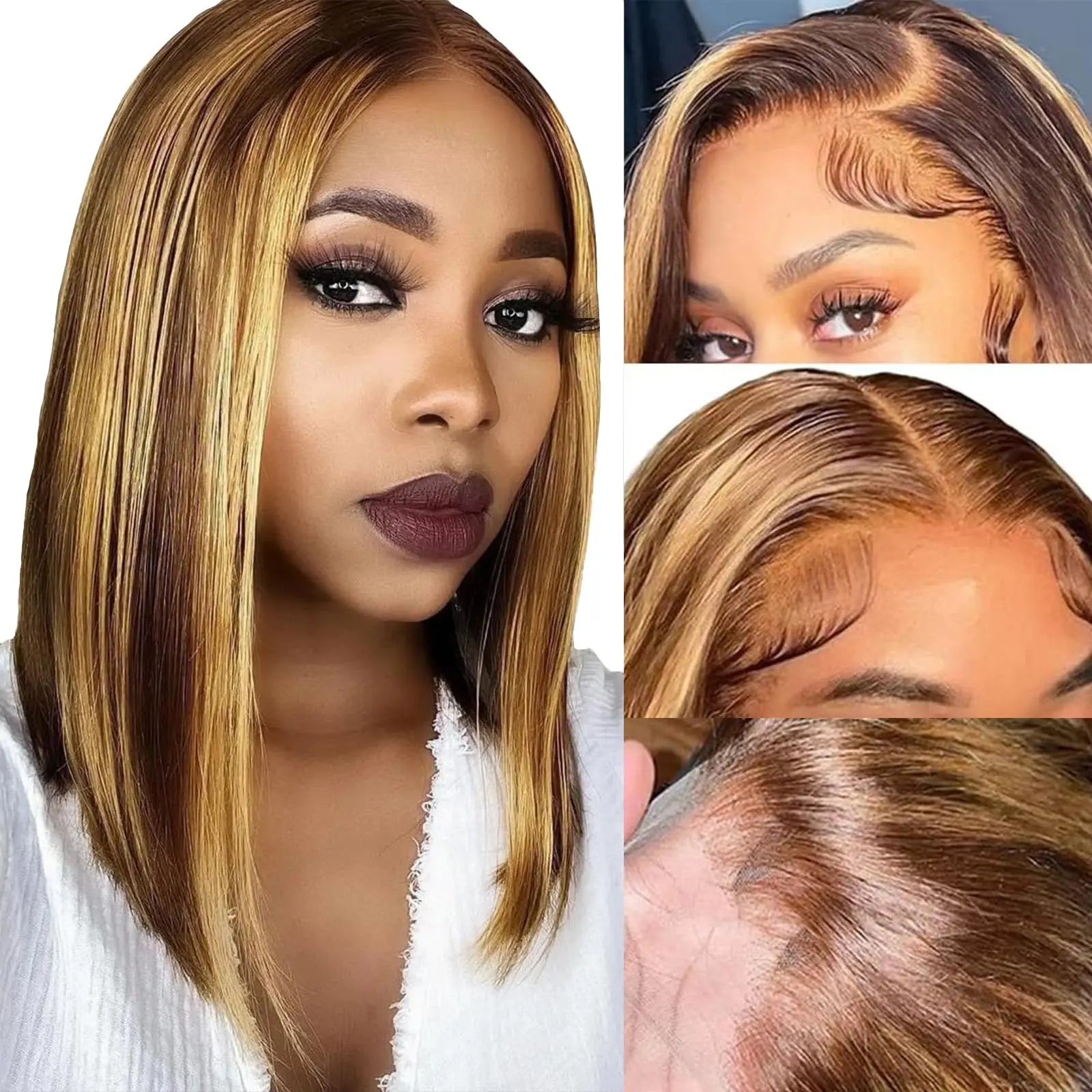 13X4 Wig Bone Straight Bob Wig Lace Front Human Hair Wigs For Women Transparent Lace Frontal Wig Highlight Bob Human Hair Wigs Viralgem Store