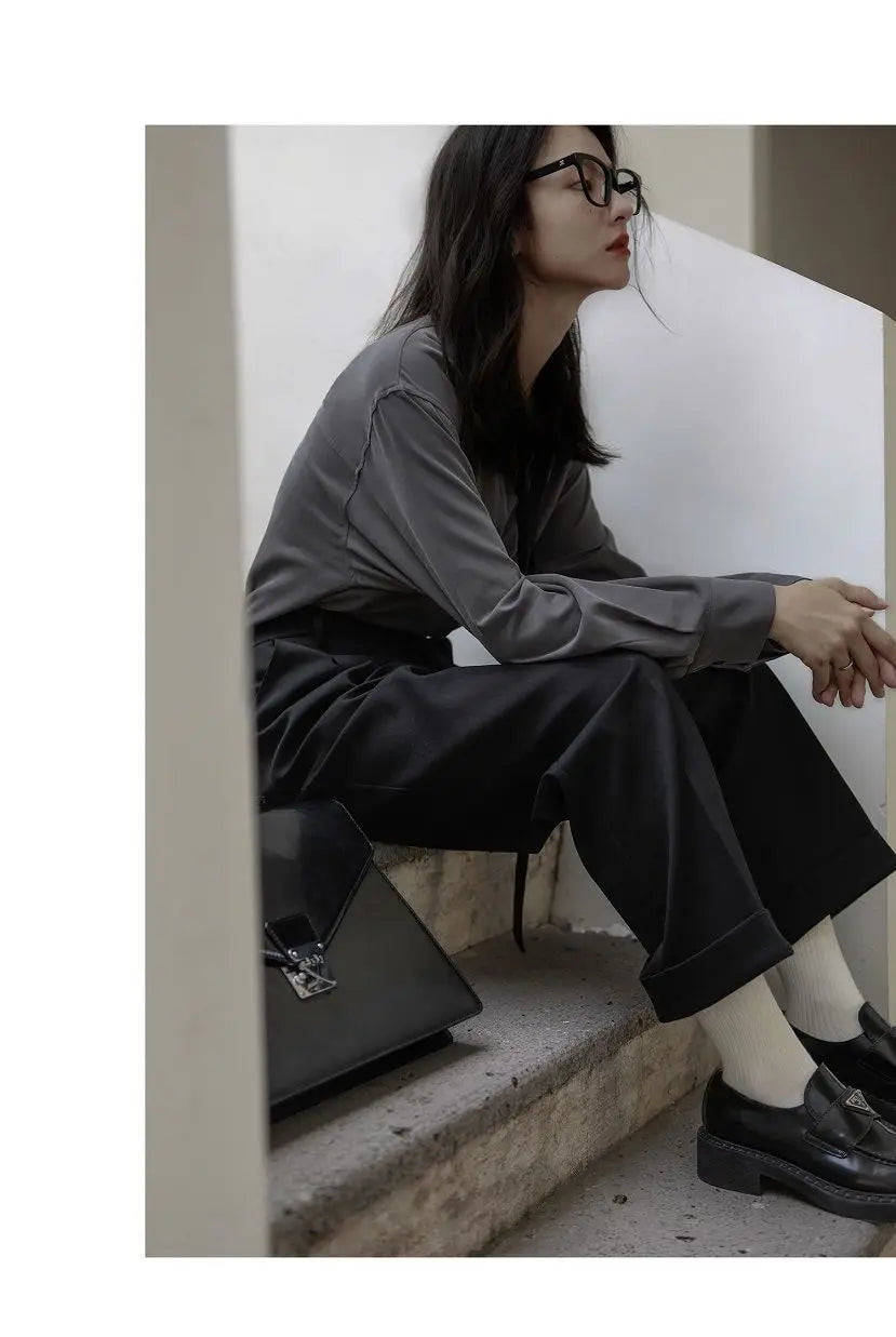 2025 Summer Minimalist Long Sleeve Button Up Shirt Women Korean Style Solid Tie Oversize Shirts Blouse Loose Clothes Autumn Tops