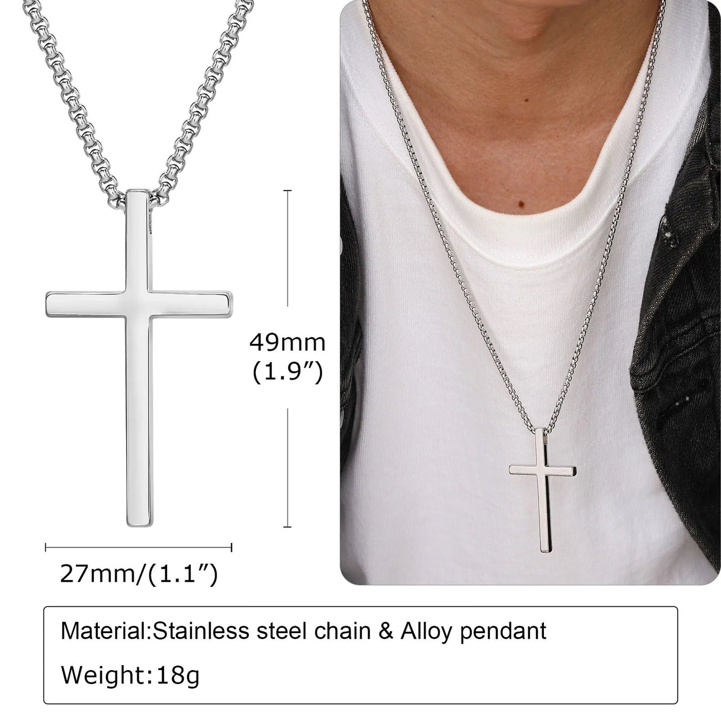 Vnox Cross Necklace for Men Women, Silver Color Plain Cross Pendant Collar with Stainless Steel Box Chain Viralgem Store