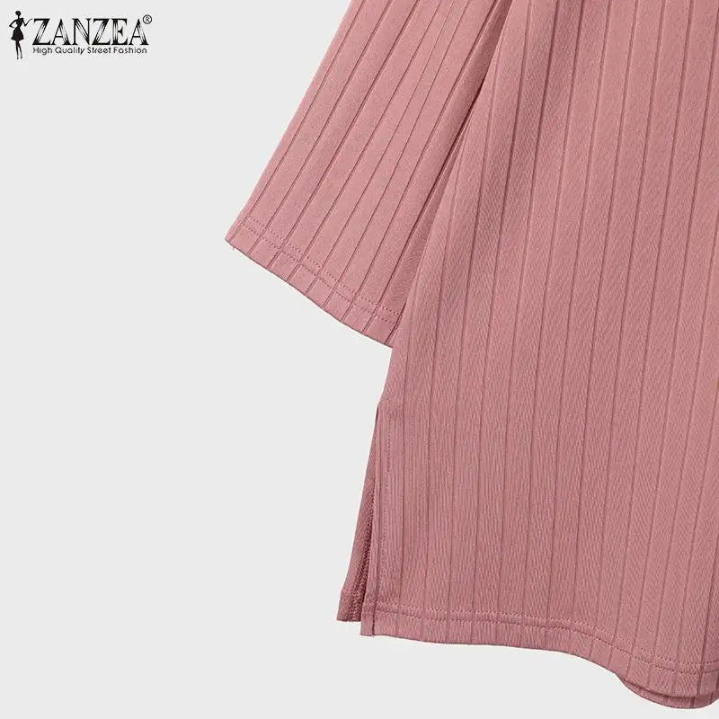 ZANZEA Women Muslim Matching Sets Autumn 2PCS Long Sleeve Blouse Wide Leg Pants Sets Fashion Tracksuit Winter Outifits Oversize