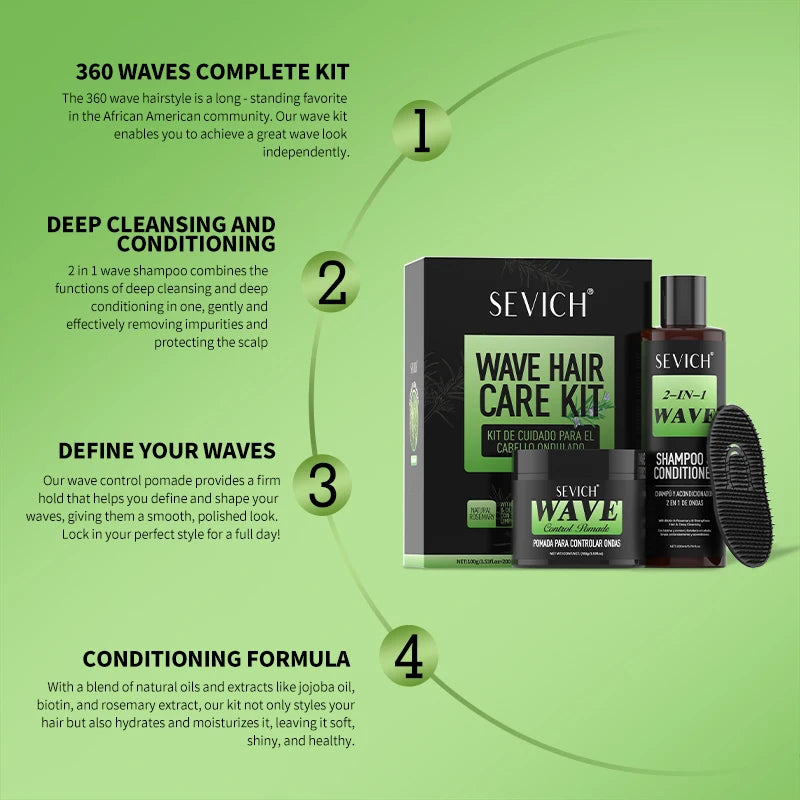 Wave Control Pomade Kit 360 Deep Wave Hair Gel Prevent hair breakage shampoo Sport Wavy Curly Hair Control Gel With Cap Kit Viralgem Store