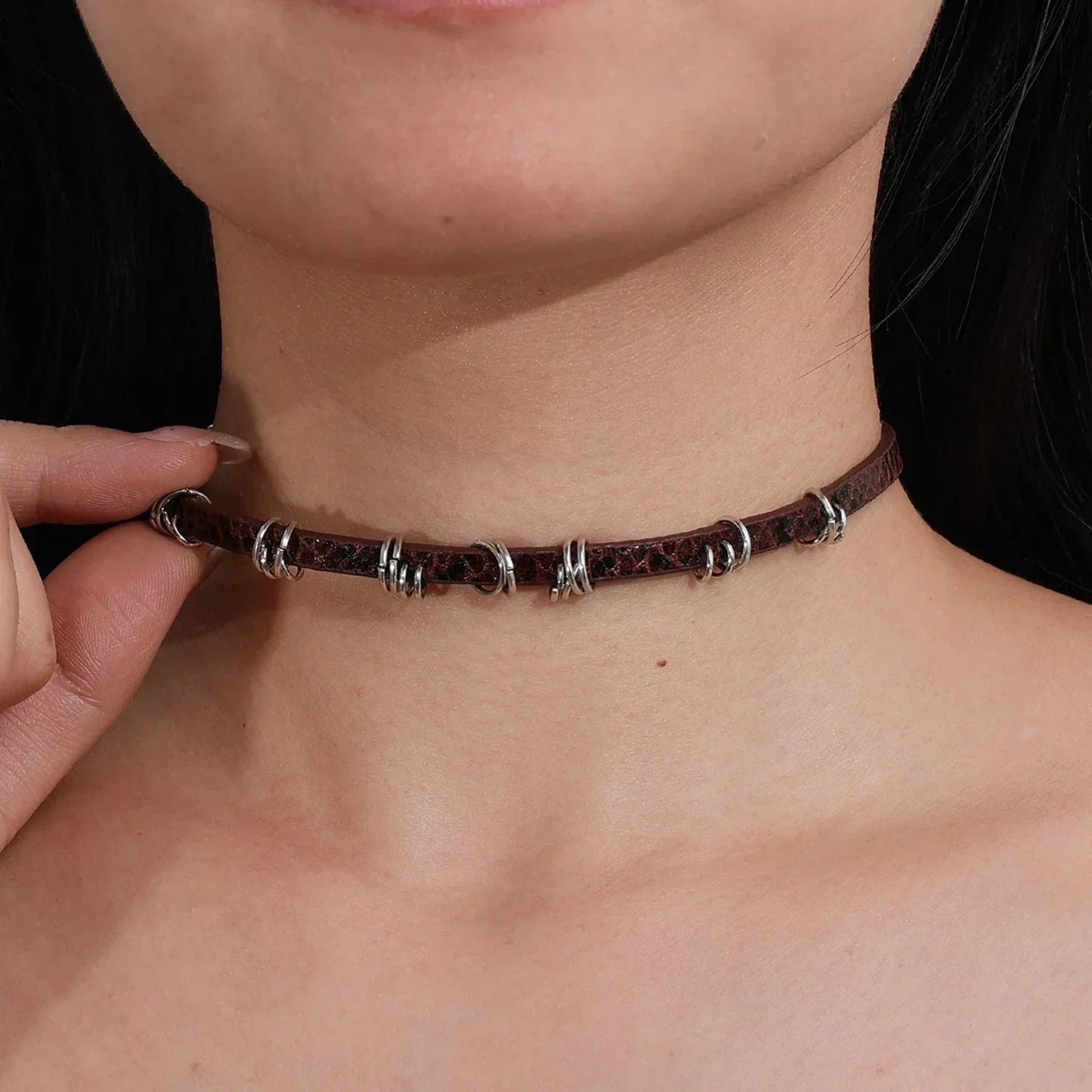 Vintage Chain Necklace for Women Fashion Y2K Punk Pu Leather Choker Collar Chain Jewelry Goth Cool Stuff Couple Accessories Viralgem Store